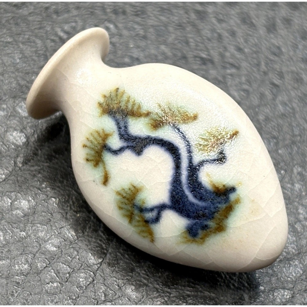Vintage Asian Porcelain Bonsai Tree Brooch Pin Vase Tussie Mussie Nosegay